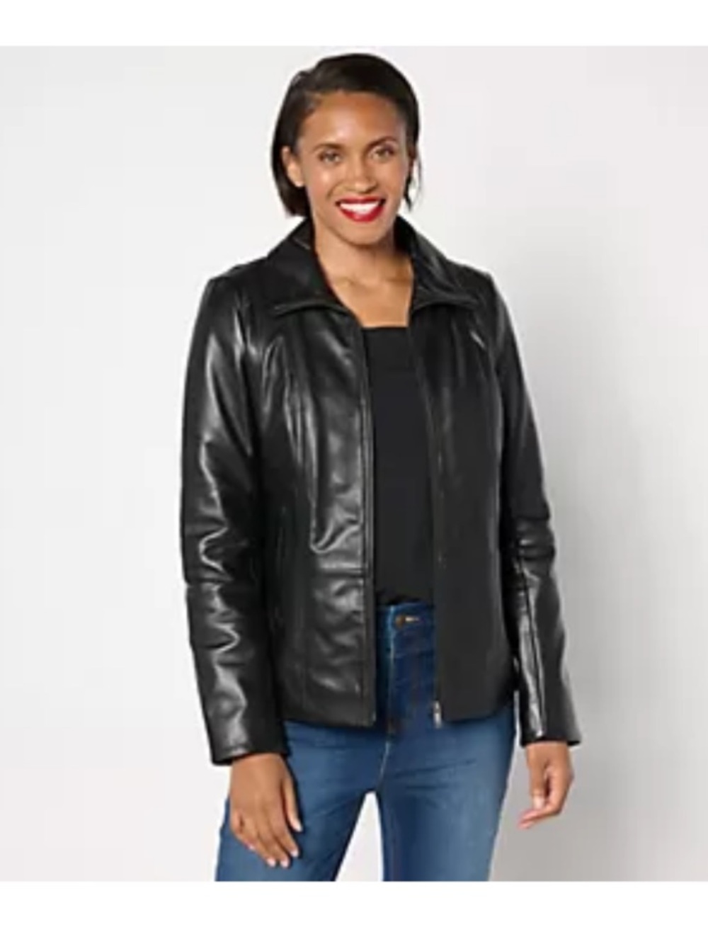 Denim&Co Black Leather Zip Jacket